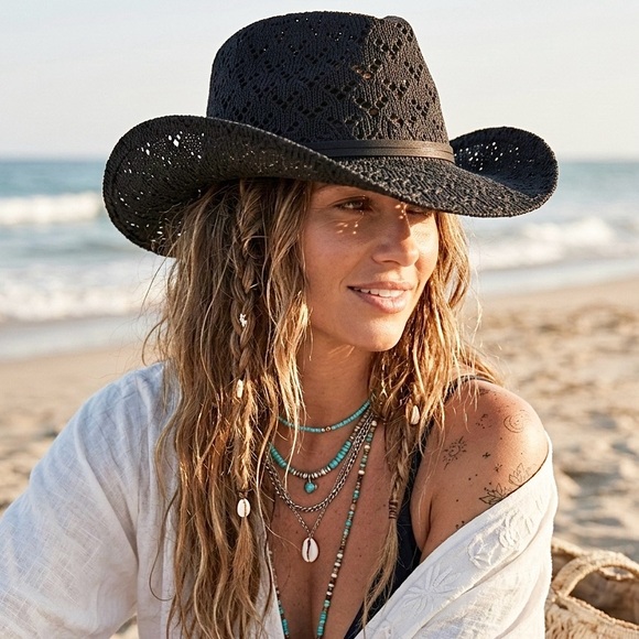 Anthropologie Accessories - Anthropologie Cheveux Corp. Crochet Belted Rancher hat in black